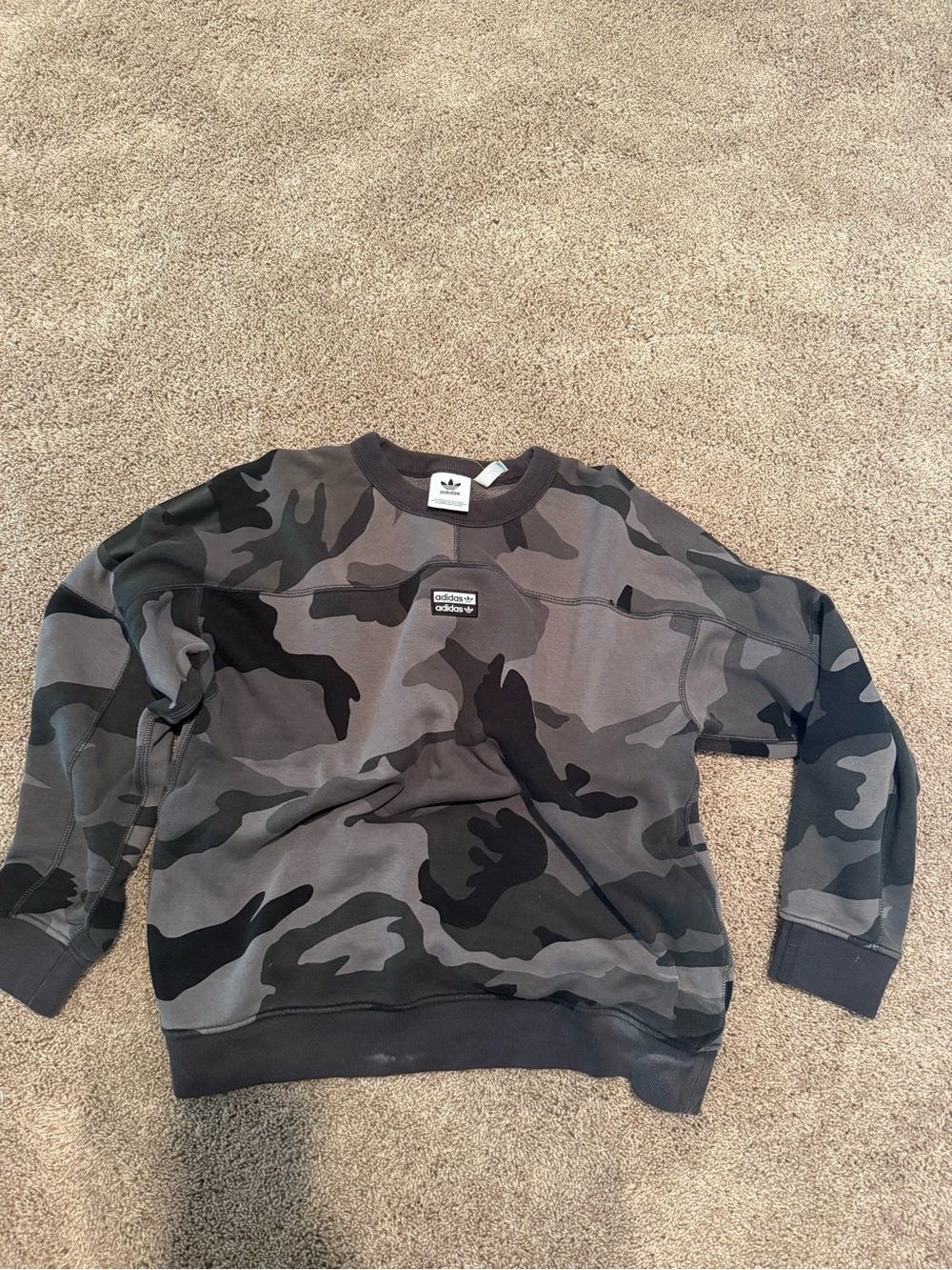 adidas Men’s Black & Gray Camo Crewneck Sweatshirt